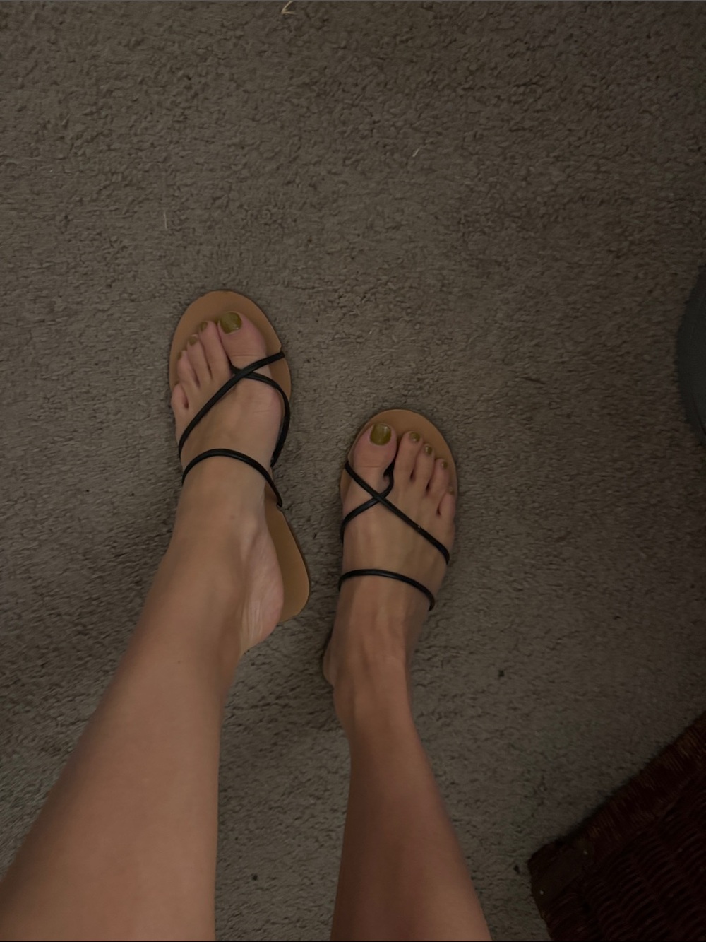 Steve Madden Black Strappy Flat Sandals with Tan Footbed